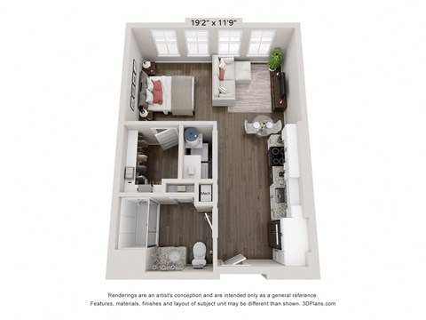 Floor plan for studio, 1 bath, 503 sqft